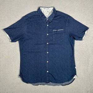 7 Diamonds Shirt Mens Large Blue Polka Dot‎ Chambray Casual Preppy Pockets Logo